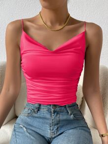 SHEIN BAE Top de tirantes crop con fruncido delantero fruncido - Rosa Fucsia - Ver 3