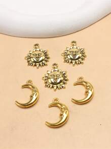 Set de 6 colgantes con dijes de sol y luna de metal para joyería DIY - Amarillo Oro - Ver 1