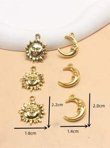 Set de 6 colgantes con dijes de sol y luna de metal para joyería DIY - Amarillo Oro - Ver 3