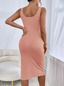 SHEIN Essnce 條紋針織高衩背心連衣裙 - 淺粉色 - 查看 2