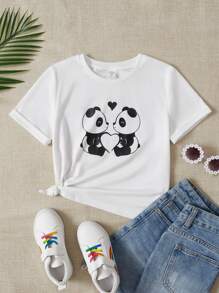 SHEIN Tween Girl Panda Print Tee - White - View 1