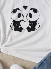 SHEIN Tween Girl Panda Print Tee - White - View 3