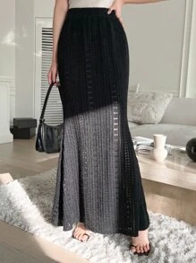 DAZY Chân váy đuôi cá cạp cao - màu đen - Xem 7