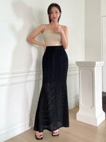 DAZY Chân váy đuôi cá cạp cao - màu đen - Xem 8