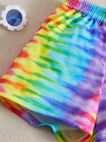 SHEIN 女孩紮染彈性腰帶短褲 - 彩色 - 查看 3