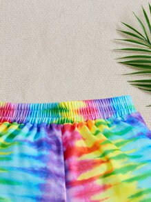 SHEIN 女孩紮染彈性腰帶短褲 - 彩色 - 查看 4