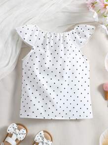 Baby Girl Polka Dot Print Ruffle Trim Bow Front Blouse - White - View 2