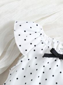 Baby Girl Polka Dot Print Ruffle Trim Bow Front Blouse - White - View 4