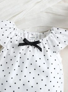Baby Girl Polka Dot Print Ruffle Trim Bow Front Blouse - White - View 5