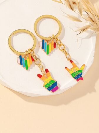 2入組LGBT彩虹條紋皇冠吊飾鑰匙圈