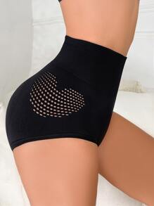 Hollow Out Tummy Control Shapewear Shorts - Black - View 1