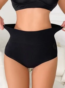 Hollow Out Tummy Control Shapewear Shorts - Black - View 2