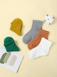 5 perechi de șosete solide pentru bebeluși - Multicolor - Vizualizare 5