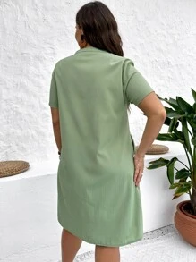 Mulvari Plus Half Button Tunic Dress - Mint Green - View 2