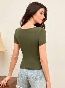 SHEIN BASICS 素色條紋針織T恤