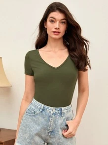 SHEIN BASICS 素色條紋針織T恤