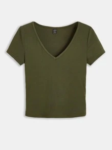 SHEIN BASICS 素色條紋針織T恤