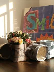 1pc Slogan Graphic Plant Grow Bag, Polyester Grow Bag For Garden - Brown - View 3