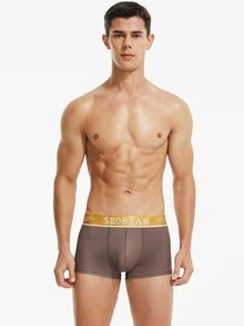 Men Letter Graphic Boxer Brief - Mocha Brown - View 4