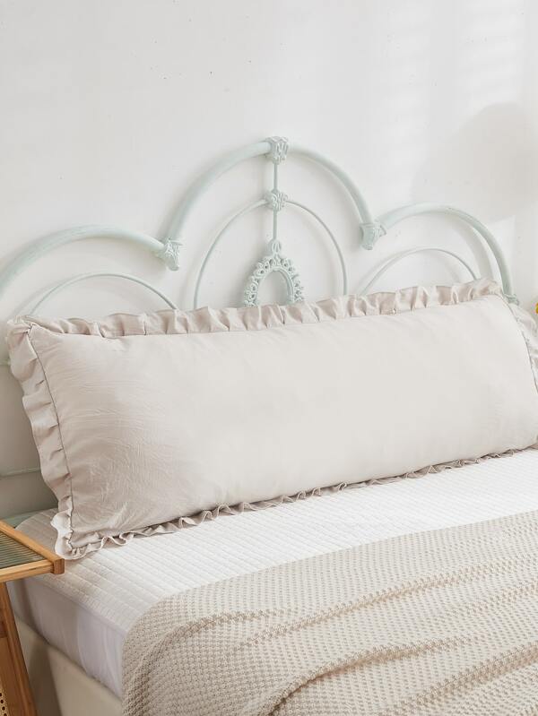 1pc Beige Body Pillowcase Without Filler, Minimalist Fabric Ruffle Trim