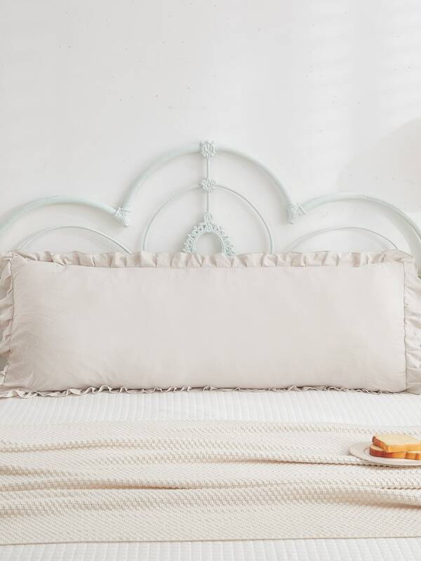 1pc Beige Body Pillowcase Without Filler, Minimalist Fabric Ruffle Trim