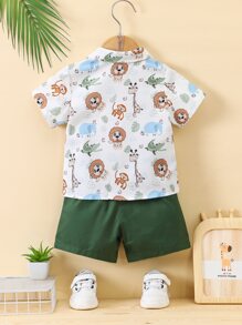 男嬰卡通圖案前蝴蝶結襯衫和短褲 - 彩色 - 查看 2
