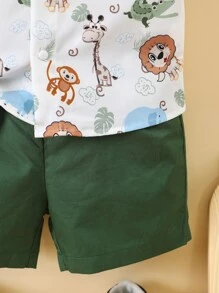 男嬰卡通圖案前蝴蝶結襯衫和短褲 - 彩色 - 查看 6