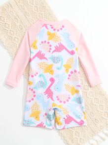 SHEIN 嬰兒女童卡通恐龍印花單片泳衣