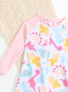 SHEIN 嬰兒女童卡通恐龍印花單片泳衣