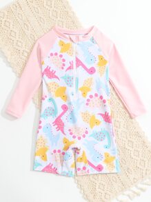 SHEIN 嬰兒女童卡通恐龍印花單片泳衣