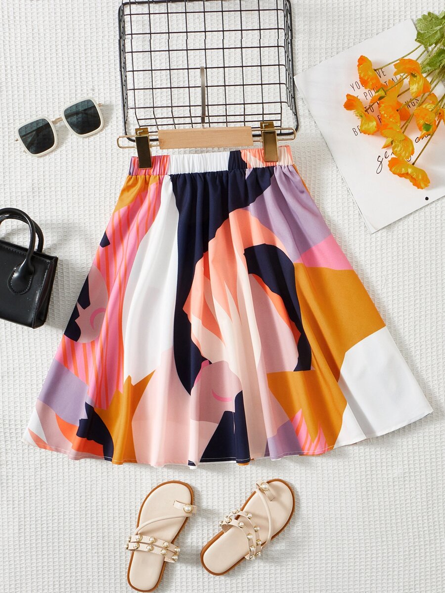 SHEIN Girls Colourblock Elastic Waist Skirt - Multicolor - View 1