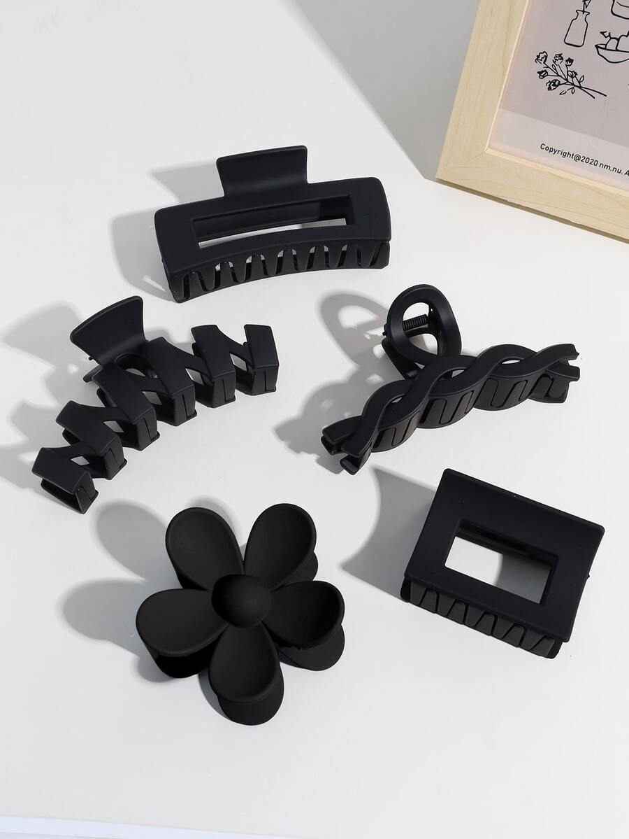 5pcs Flower Design Hair Claw Casual - Black - View 1
