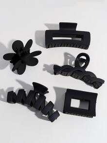 5pcs Flower Design Hair Claw Casual - Black - View 2