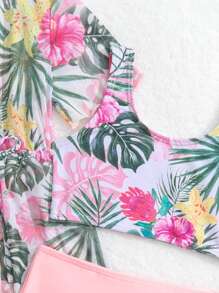 Baby Girls Vacation Style Printed Random Swimsuit Set With Sun Protection Coat For Summer Play - Multicolor - View 3