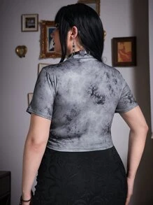 ROMWE Goth 大碼紮染骷髅圖案短款T恤