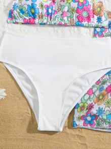 SHEIN Teen Girls Floral Halter Triangle Bikini Set With Cover Up Set Summer Beach - Multicolor - View 4
