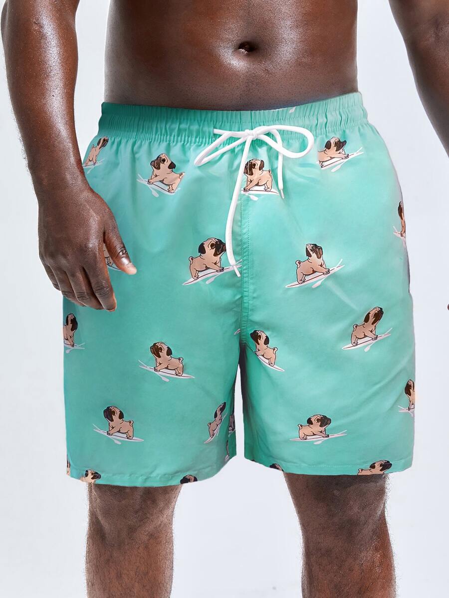 Surfspeed Men Animal Print Drawstring Waist Swim Trunks