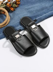 時尚黑色涼拖適用於女士金屬裝飾針腳細節涼鞋