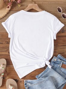 SHEIN LUNE Letter Graphic Tee - White - View 2