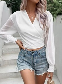 SHEIN VCAY Blouse courte croisé à nœud - Blanc - Voir 1