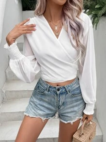 SHEIN VCAY Blouse courte croisé à nœud - Blanc - Voir 6