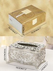 1 pieza Caja para pañuelos de plástico servilleta almacenamiento estilo europeo con diseño flor para mesa - Plateado - Ver 2
