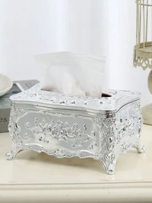 1 pieza Caja para pañuelos de plástico servilleta almacenamiento estilo europeo con diseño flor para mesa - Plateado - Ver 3