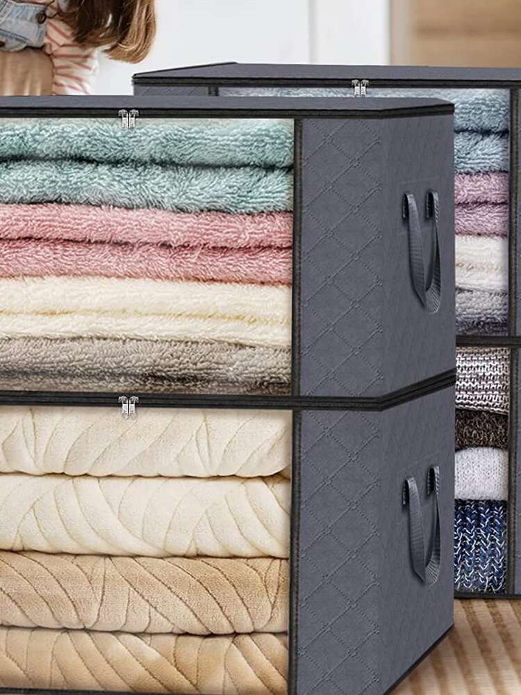 1pc Clothes Storage, Foldable Blanket Storage Bag, Storage Containers for Organizing Bedroom, Closet, Clothing, Comforter, Organization and Storage with Lids and Handle