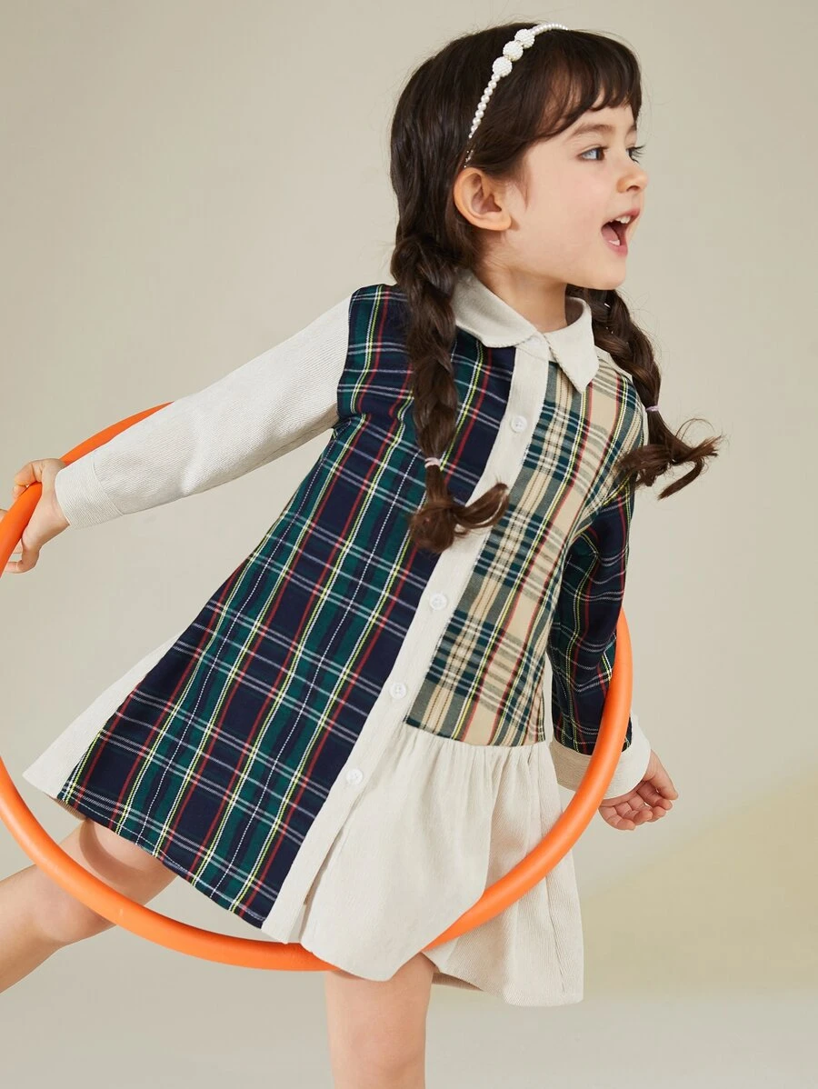 Toddler Girls Tartan Print Ruffle Hem Dress - Multicolor - View 1