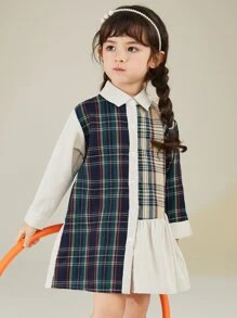 Toddler Girls Tartan Print Ruffle Hem Dress - Multicolor - View 3