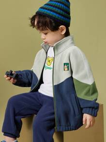 Kurtki dla małych chłopców Z łatami Kieszeń Zamek błyskawiczny Kreskówki Kolorowe bloki Casual