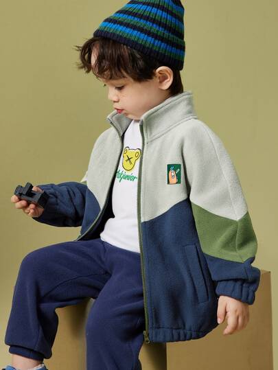 Kurtki dla małych chłopców Z łatami Kieszeń Zamek błyskawiczny Kreskówki Kolorowe bloki Casual