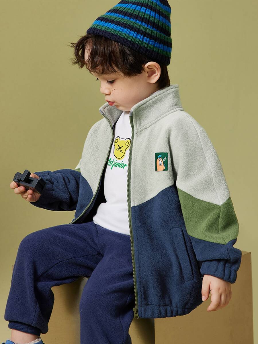 Kurtki dla małych chłopców Z łatami Kieszeń Zamek błyskawiczny Kreskówki Kolorowe bloki Casual