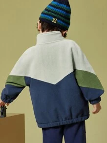 Kurtki dla małych chłopców Z łatami Kieszeń Zamek błyskawiczny Kreskówki Kolorowe bloki Casual